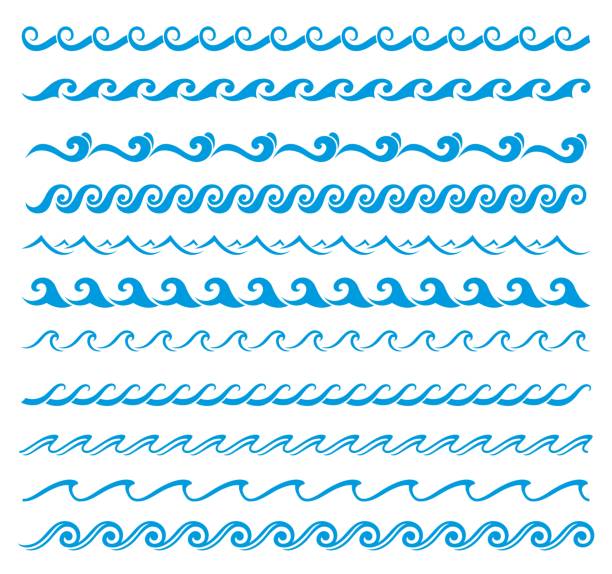 illustrations, cliparts, dessins animés et icônes de ligne de vagues de la mer ou de l’océan, bordures d’eau bleues, cadres - tide water frame wave