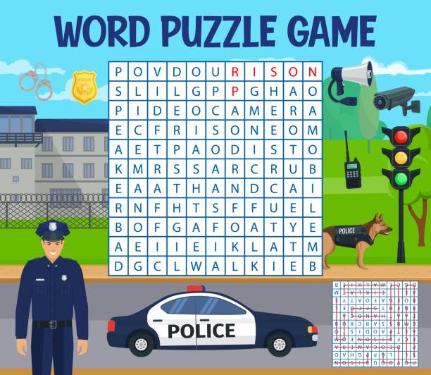 Conjunto de jogo de quebra-cabeça de ilustração de desenhos animados da  polícia