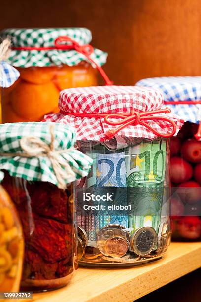 Jars Of Preserved Fruits And Money Stock Photo - Download Image Now - European Union Currency, Bank Deposit Slip, Business