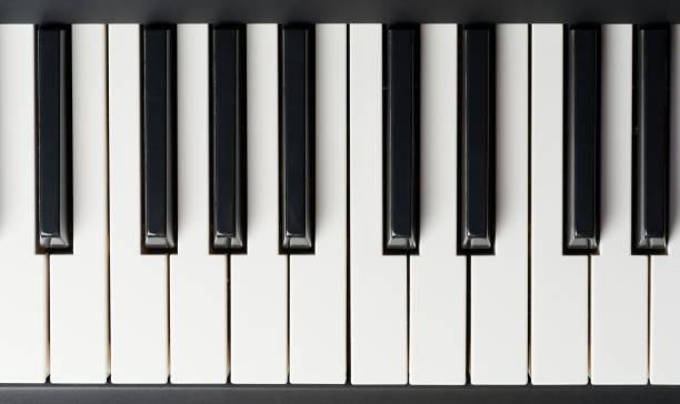istock Black and white piano keys close up view 1399299335