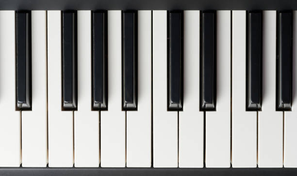 Black and white piano keys close up view Black and white piano line keys close up above top  view keyboard instrument stock pictures, royalty-free photos & images