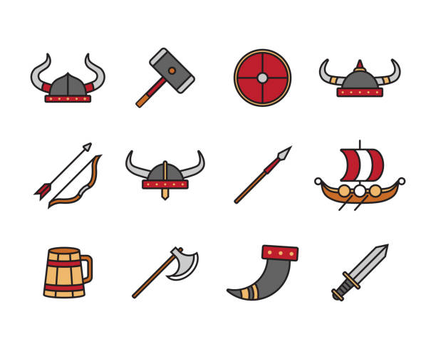 バイキングアイコンのデザインのセット。シンプルな野蛮な文化のイラストのコレクション。 - icon set arrow sign symbol computer icon点のイラスト素材／クリップアート素材／マンガ素材／アイコン素材