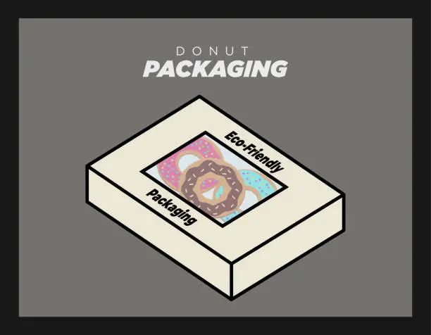 Vector illustration of Donut Packaging in Eco-Friendly Disposable Cardboard Box Container Icon for Doughnut Takeaway or Delivery