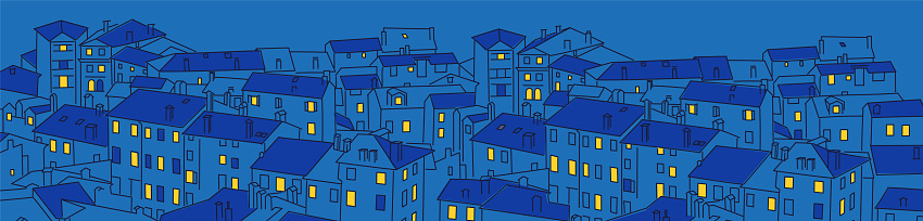 Background of Night City. Horizontal. Hand drawn vector illustration.