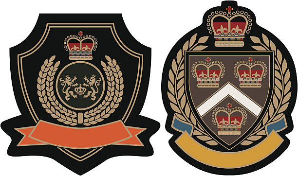 нашивка с эмблемой королевской короны - coat of arms wreath laurel wreath symbol stock illustrations