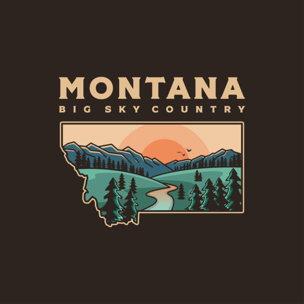 illustrations, cliparts, dessins animés et icônes de illustration du magnifique vecteur de conception de logo de carte de l’état du montana sur fond sombre - montana