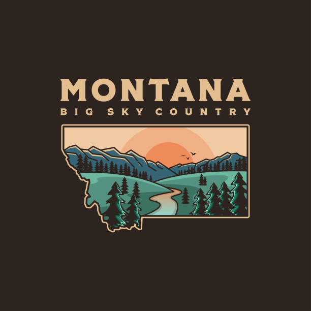 иллюстрация красивого вектора дизайна логотипа карты штата монтана на темном фоне - montana water landscape nature stock illustrations