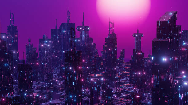 istock Modern Metropolis Cyber City Disco Future Concept Background 3d Illustration 1399315763