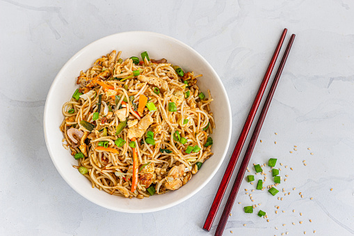 Chicken Chow Mein Top Down Photo, Asian Food Photography