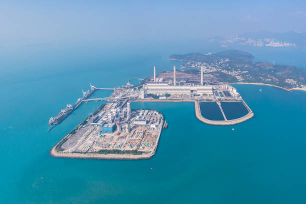 aerial view of the whole lamma power station, hong kong - lamma island imagens e fotografias de stock