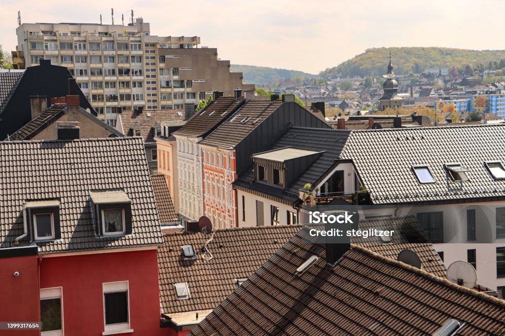 Typical Wuppertal Quarter View frpm the Nordbahntrasse over Oberbarmen Wuppertal Stock Photo