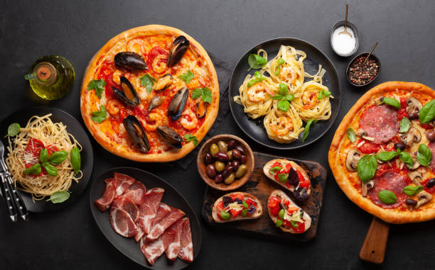 istock Italian cuisine. Pizza, pasta and toasts 1399317852