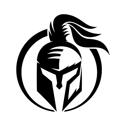 Round icon spartan helmet on white background.