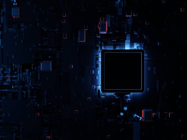 istock Top down view of a futuristic CPU on a motherboard 1399320581