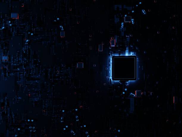 istock Top down view of a futuristic CPU on a motherboard 1399320588