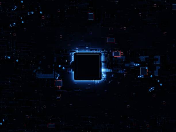 istock Top down view of a futuristic CPU on a motherboard 1399320593