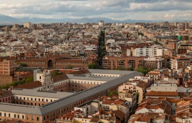 City skyline of Madrid, Spain, against sky