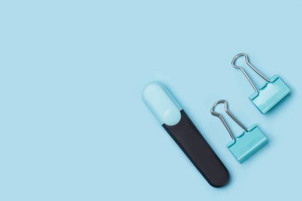 istock Office supplies on a blue pastel background with copy space. 1399324977