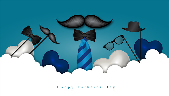 Happy Father's Day greeting card of white 3d paper cut style.