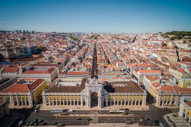 Aerial View of Comercio Square in Lisbon, Portugal Aerial view of Comercio Square in Lisbon, Portugal. lisbon stock pictures, royalty-free photos & images