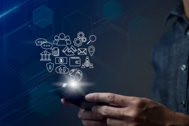 istock Businessman using smart phone to do online transactions with internet technology, concept of global data connection by internet technology, big data, searching for information 1399328097
