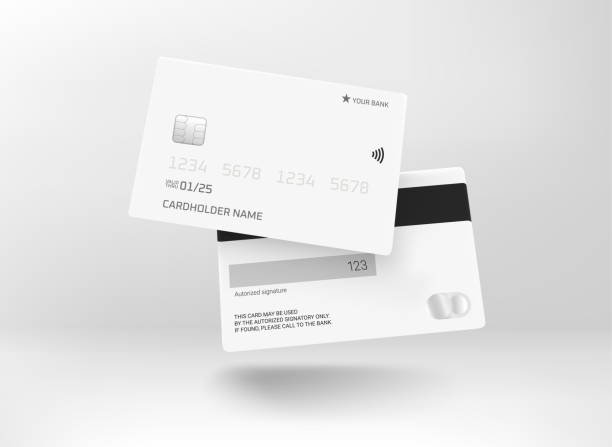 ilustraciones, imágenes clip art, dibujos animados e iconos de stock de dos maquetas de tarjetas de crédito de plástico. vector 3d para branding - tarjeta de crédito