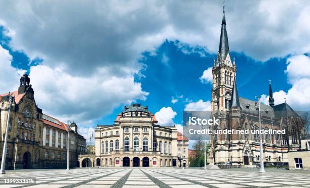 Saint Peters Church And The Opera House At The Theaterplatz Chemnitz Germany Stock Photo - Download Image Now