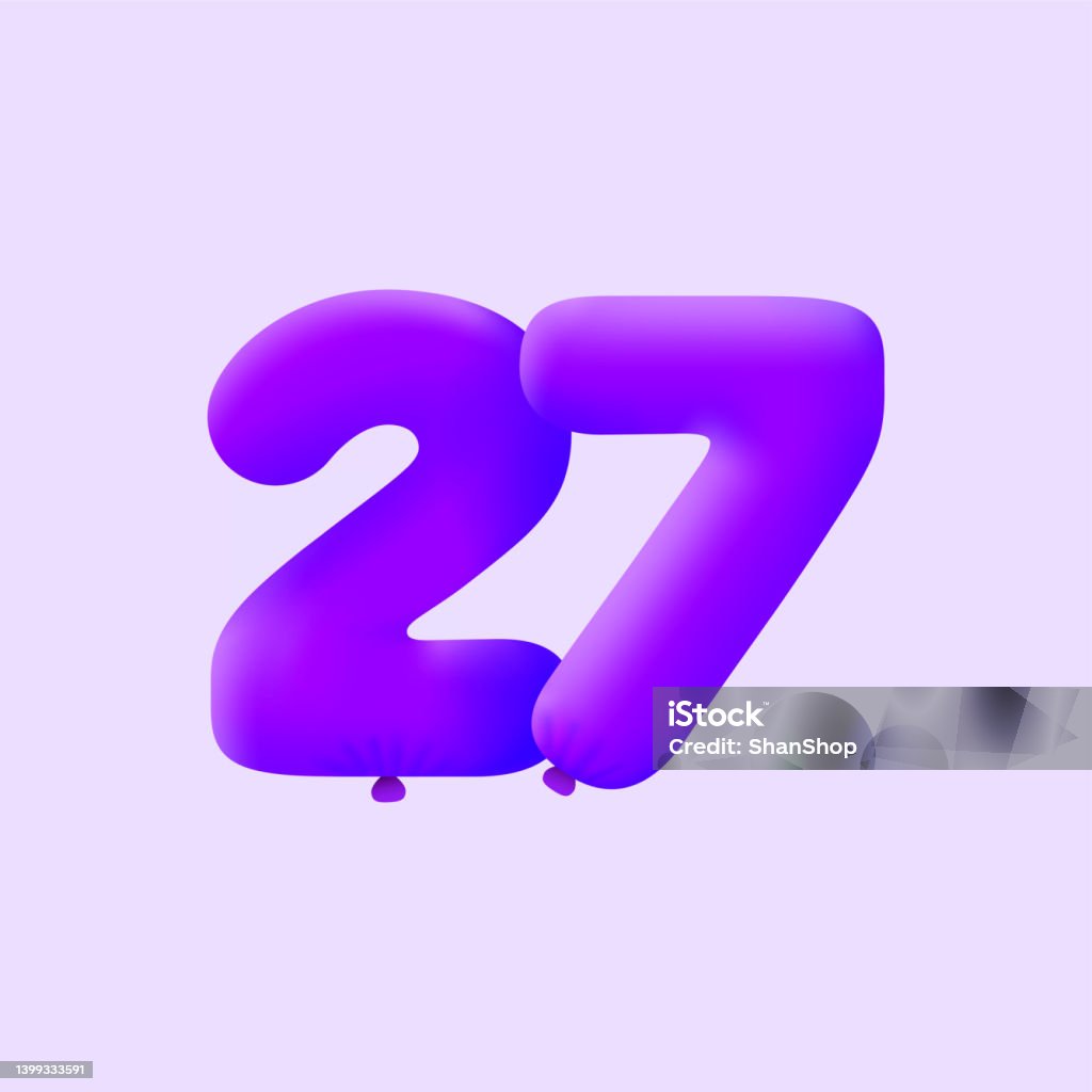 Ilustración de Purple 3d Número 27 Globo Realista 3d Helio Globos