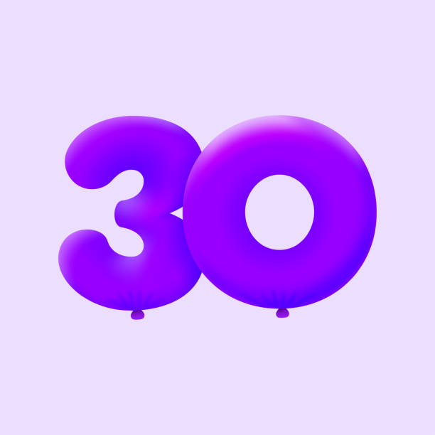 istock Purple 3D number 30 balloon realistic 3d helium Purple balloons. 1399333604