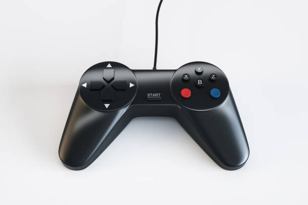 istock Entertainment concept with modern game joystick on light background. 3D rendering 1399334720