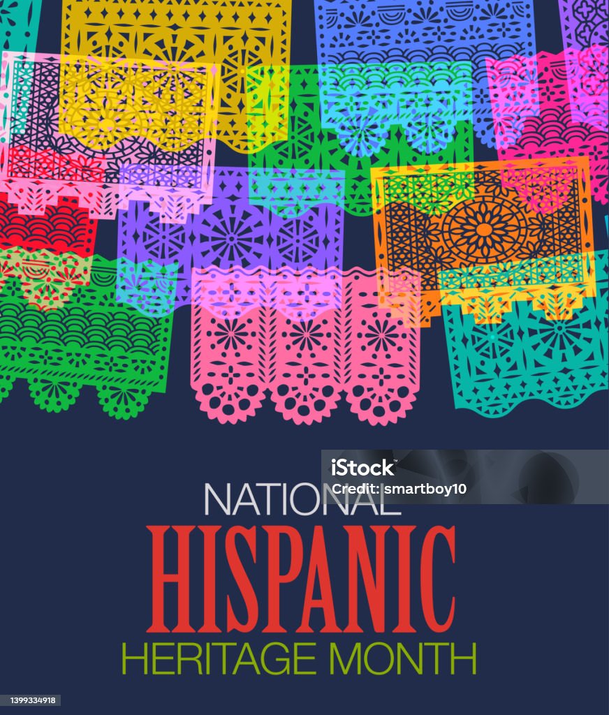 National Hispanic Heritage Month Colourful overlapping silhouettes of Papel Picado. Mexican Paper cut art, Bunting, Garland, Party, National Hispanic Heritage Month National Hispanic Heritage Month stock vector