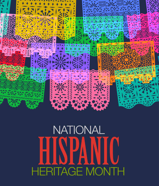 National Hispanic Heritage Month Colourful overlapping silhouettes of Papel Picado. Mexican Paper cut art, Bunting, Garland, Party, National Hispanic Heritage Month hispanic day illustrations stock illustrations