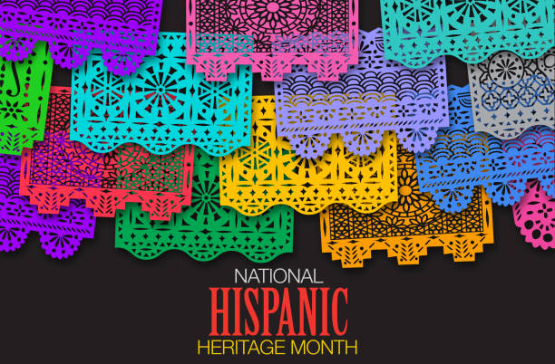 Colourful overlapping silhouettes of Papel Picado. Mexican Paper cut art, Bunting, Garland, Party, National Hispanic Heritage Month