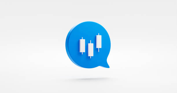 icona blu del grafico della candela 3d isolata su sfondo bianco con il diagramma azionario del mercato finanziario del business trade exchange o il simbolo del grafico degli investimenti finanziari e il segno del messaggio della bolla dell'economia del pro - candlestick holder chart forex graph foto e immagini stock