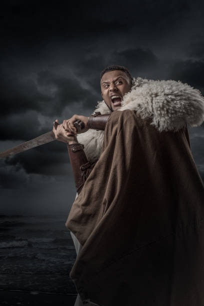 istock Weapon wielding viking inspired black warrior 1399335057
