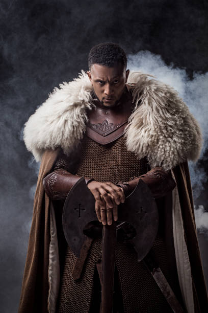 istock Weapon wielding viking inspired black warrior 1399335067