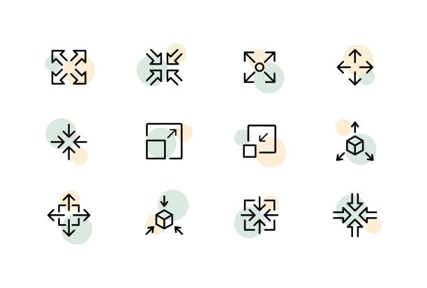 Scaling set icon. Enlarge, reduce, expand, collapse, rotate, expand, rotate, etc. Arrows concept. Vector line icon for Business and Advertising vector art illustration