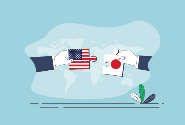 istock American flag and Japanese flag puzzle. 1399337454