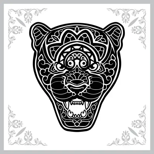 Vector illustration of panther head zentangle arts. isolated on white background.