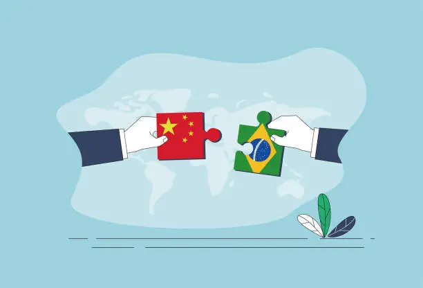 Vector illustration of Chinese flag and Brazil flag puzzle.