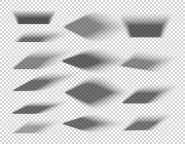 Square and rectangle box shadow effects, shades Square and rectangle box shadow effects. Isolated vector black or grey shades with soft edges, realistic transparent elements mockup for design. Set of abstract shades objects of rectangular shape soft shadows stock illustrations