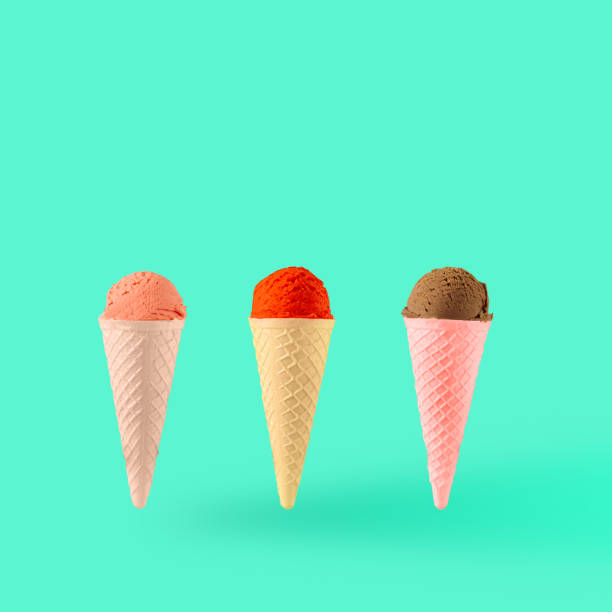 istock Flying or levitating pastel red pink cokolate ice crame, on a green background. The concept of summer 1399339166
