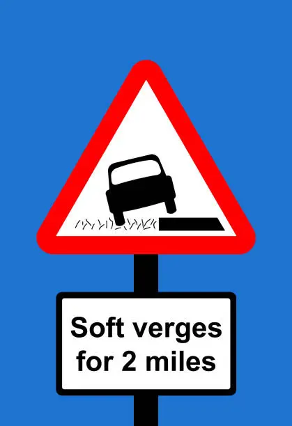 Vector illustration of Warning triangle soft verges traffic sign