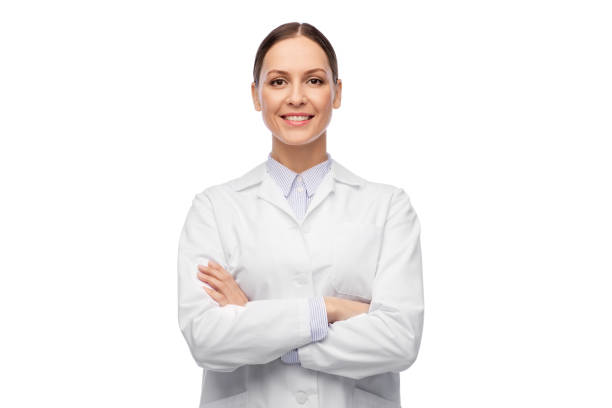 istock happy smiling female doctor in white coat 1399340532