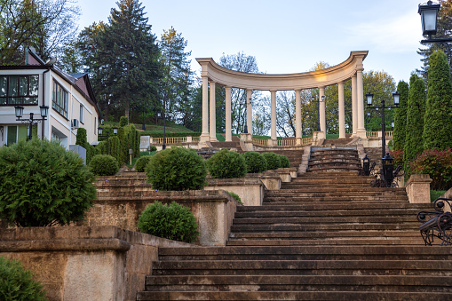 Cascading staircase with a colonnade in the resort park of Kislovodsk
