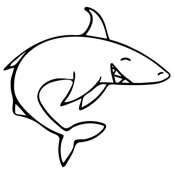 illustrazioni stock, clip art, cartoni animati e icone di tendenza di illustrazione di schizzi di scarabocchi di squalo in bianco e nero disegnata a mano. - image computer graphic sea one animal