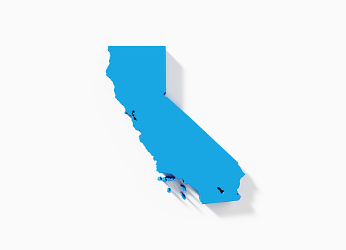 Extruded physical map of California State on white background. Horizontal composition with copy space. Clipping path is included.