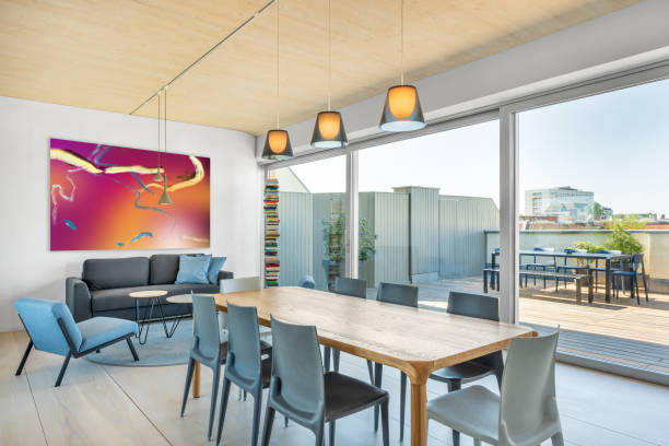 istock Penthouse Loft Apartment with Dinning Table and Rooftop Deck Patio 1399347748