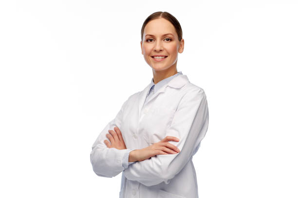 istock happy smiling female doctor in white coat 1399347861