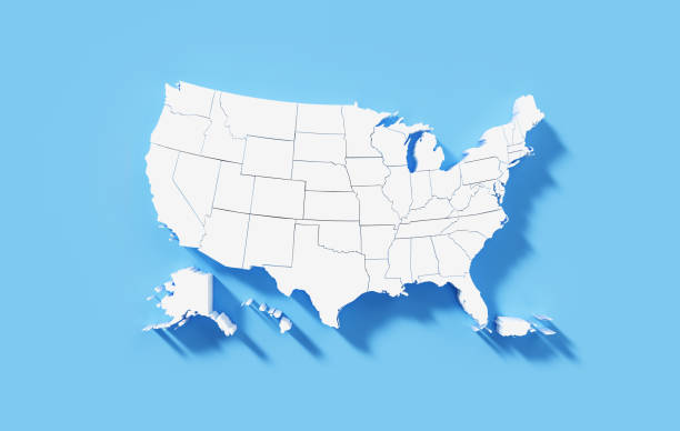 istock Extruded Physical Map Of USA On Blue Background 1399347957